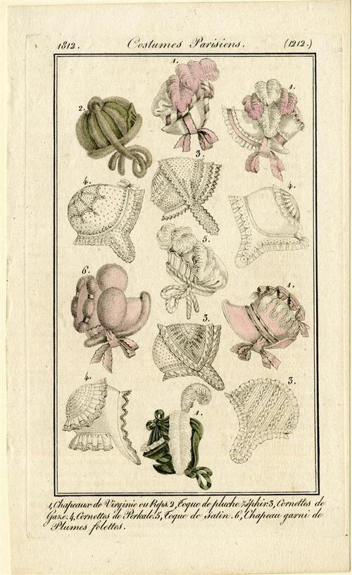Costumes Parisiens '1. Chapeaux de Virginie on Reps. 2. Toque de pluche Zéphir. ...'