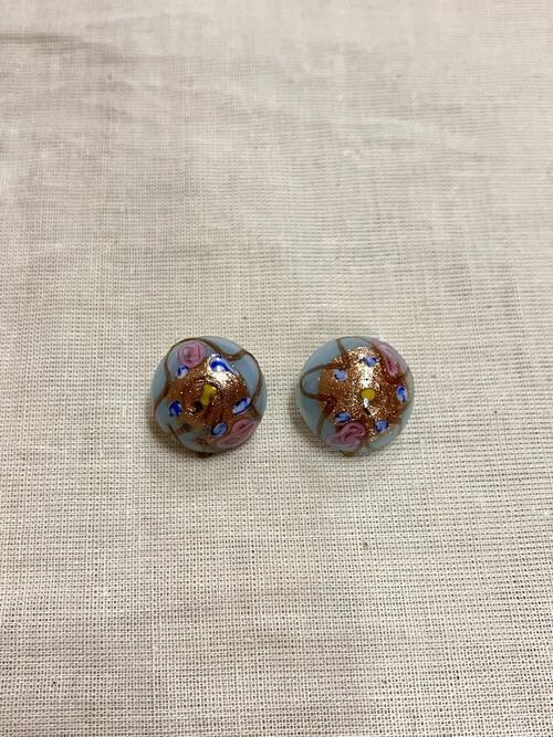 Oorbellen, blauw/roze/goud glas