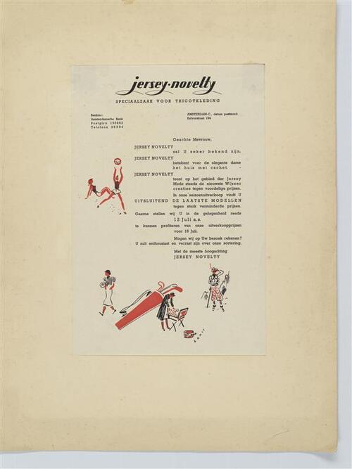 Jersey-novelty, reclamefolder voor tricotkledingzaak