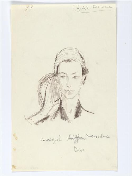 Modetekening van hoed Dior/Lydia Dickman