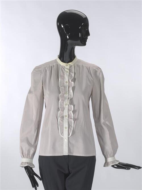 Blouse, beige streep en ruches
