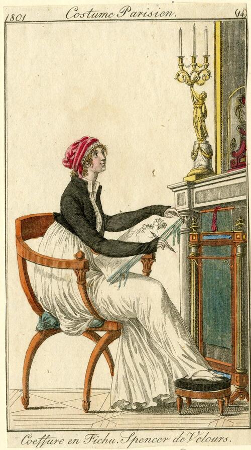 Costume Parisien 'Coeffure en Fichu. Spencer de Velours'