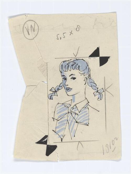 Illustratie van meisje met vlechten, gekleed in blouse