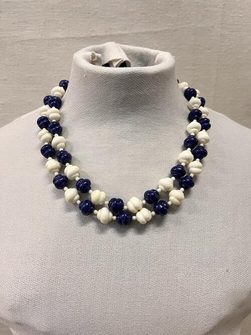 Ketting, blauw met wit plastic