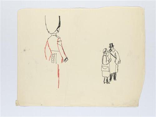 Modetekening van guard, mansfiguur en vrouwfiguur