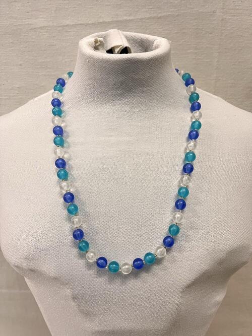 Ketting, blauw/groen/wit doorzichtige kunststofkralen