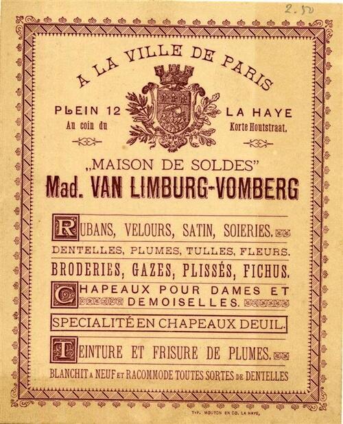 A la Ville de Paris, Maison de Soldes, Mad. Van Limburg-Vomberg