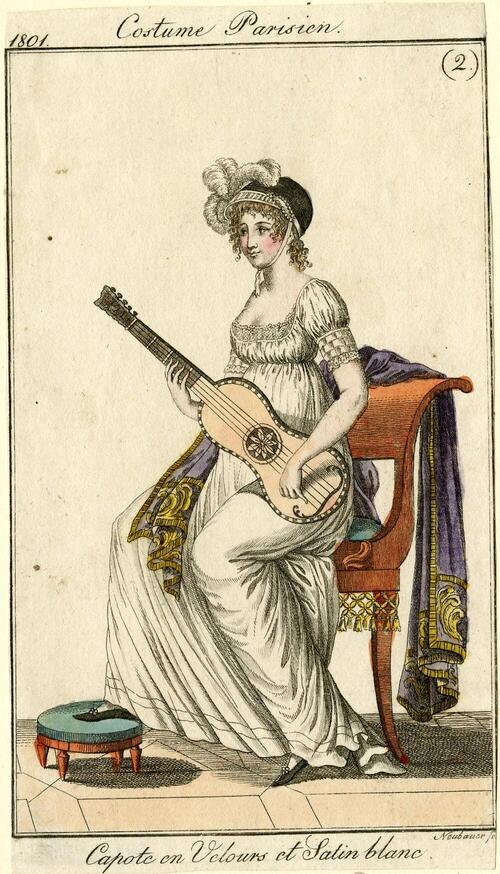 Costume Parisien 'Capote en Velours et Satin Blanc'