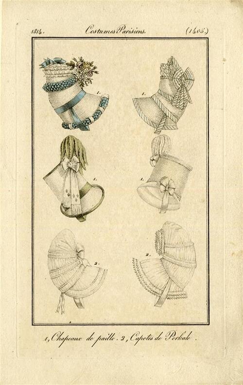 Costumes Parisiens '1. Chapeaux de paille. 2. Capotes de Perkale'