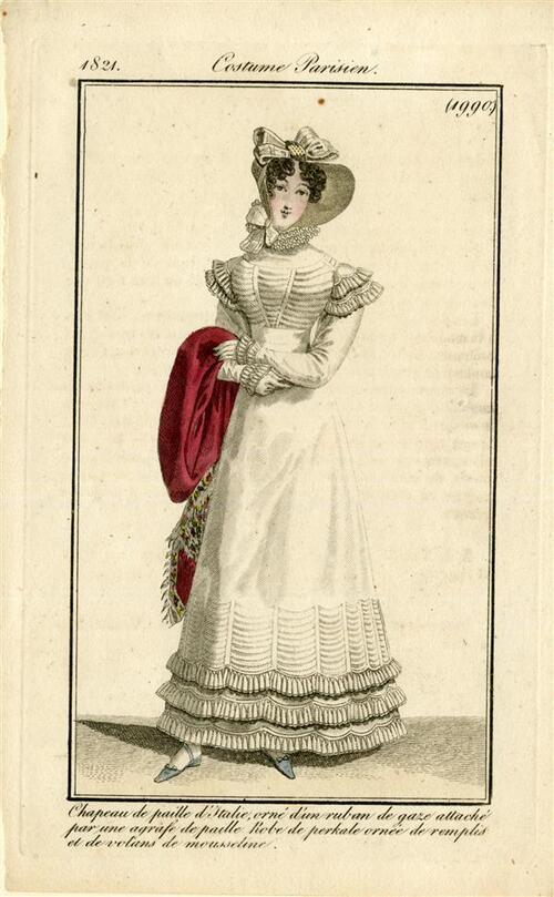 Costume Parisien 'Chapeau de paille d'Italie, orné d'un ruban de gaze attaché par une agrafe de…