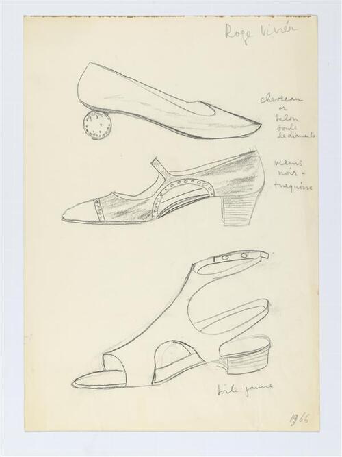 Modetekening van drie schoenen Vivier