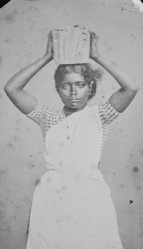 Studioportret van een Indiase vrouw, Mauritius