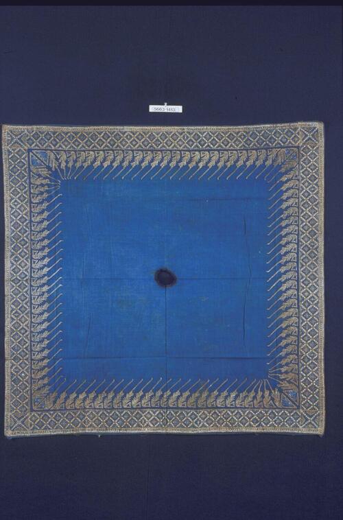 Katoenen hoofddoek voor man met effenkleurig middenvlak en een rand met abstracte figuren
