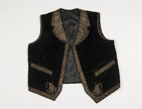 Zwart fluwelen vest, onderdeel van kostuum