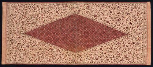 Doek voor de export naar Sumatra met grote middenruit met geometrisch patroon, florale motieven en…