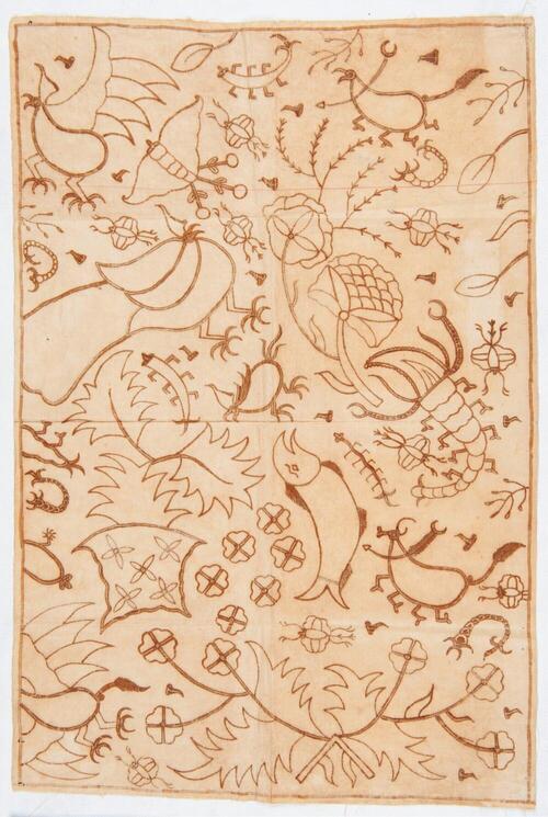 Doek, behoort tot een serie katoenmonsters die de verschillende fases van de batiktechniek laten…