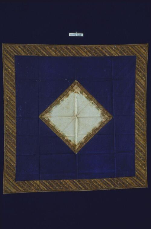 Katoenen hoofddoek voor man met middenruit en geometrisch motief in de rand