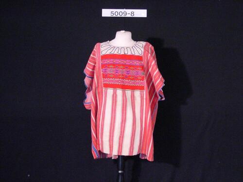 Gestreepte vrouwenblouse met borststuk met ingeweven figuurtjes