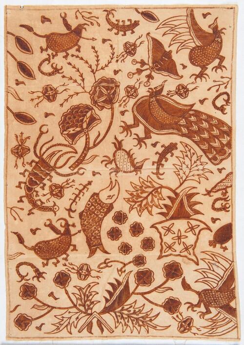 Doek, behoort tot een serie katoenmonsters die de verschillende fases van de batiktechniek laten…