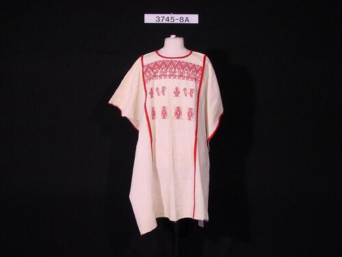 Katoenen vrouwenblouse met ingeweven rode motieven