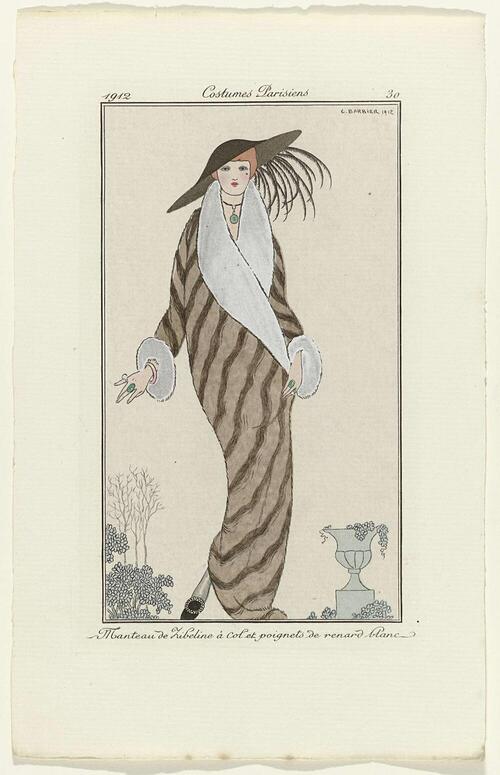 Journal des Dames et des Modes, 1912, Costumes Parisiens, no. 30: Manteau de Zibelin (...)