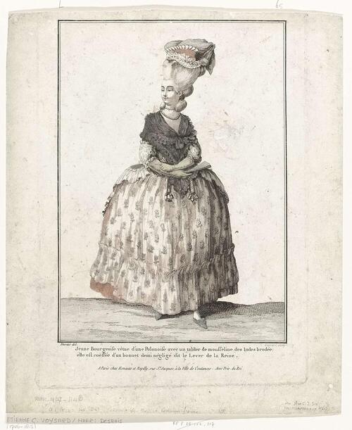 Gallerie des Modes et Costumes Français, 1778, L.65: jeune Bourgeoise vêtue d'une Polonoise...