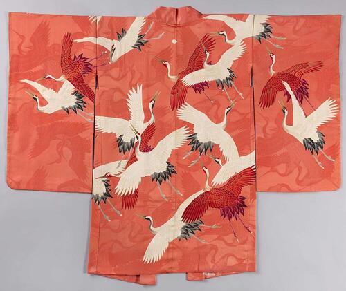 Woman's Haori with White and Red Cranes