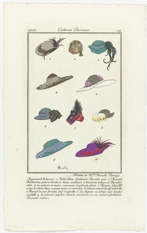 Journal des Dames et des Modes, Costumes Parisiens, 10 septembre 1912, No. 19 : Chapeaux d'Automn (…