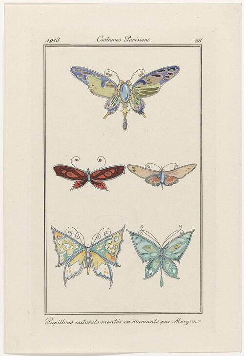 Journal des Dames et des Modes, Costumes Parisiens, 1913, No. 88 : Papillons naturels montés (...)