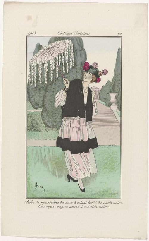 Journal des Dames et des Modes, Costumes Parisiens, 1913, No. 72 : Robe de mousselin (...)