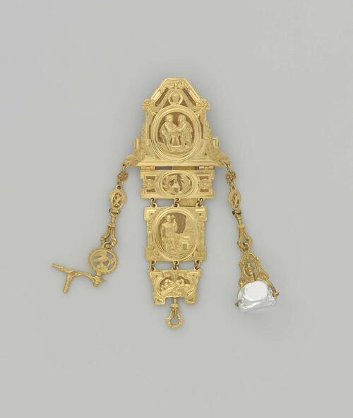 Chatelaine met cachet en horlogesleutel