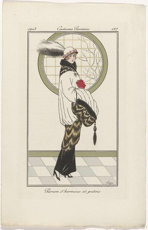 Journal des Dames et des Modes, Costumes Parisiens, 1913, No. 127 : Parure d'hermin (...)