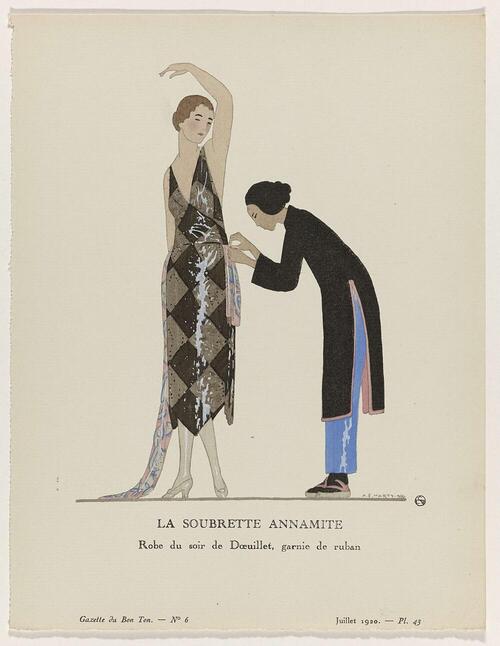 Gazette du Bon Ton, 1920 - No. 6 : La soubrette annamite / Robe du soir de Doeuillet, garnie de…
